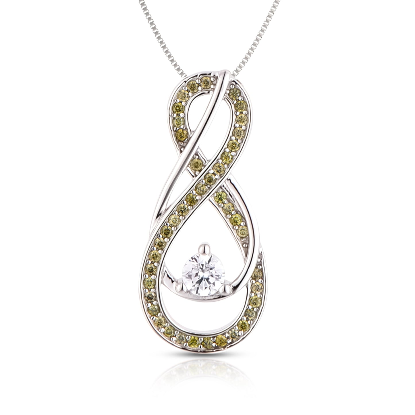 Peridot Green Infinity Birthstone Necklace