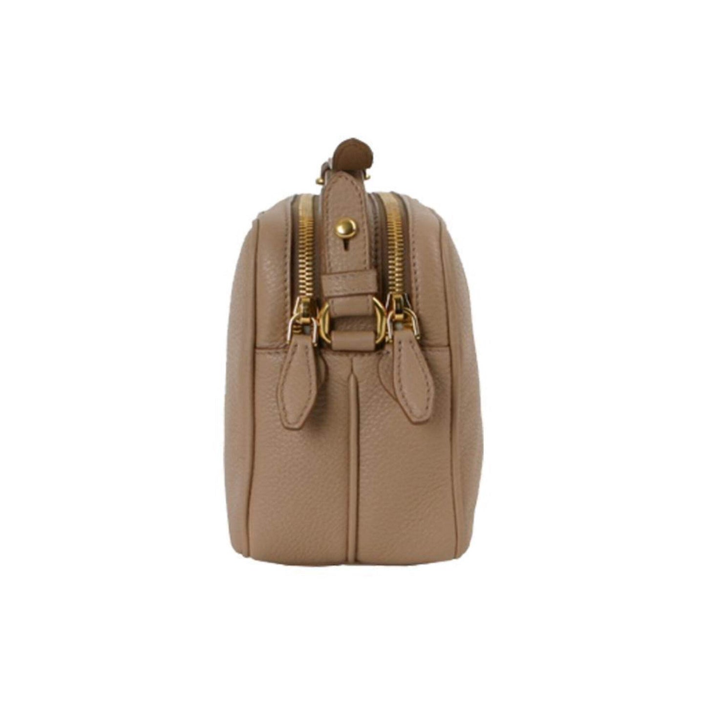 New Beige Vitello Phenix Leather Double Zip Crossbody Bag 1BH079