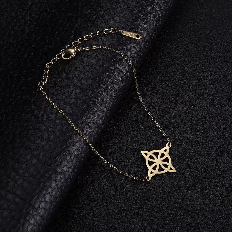Fashion Stainless Steel Witch Knot Bracelet for Women Hollow Flower Pendant Bracelet Witchcraft Amulet Jewelry Gift