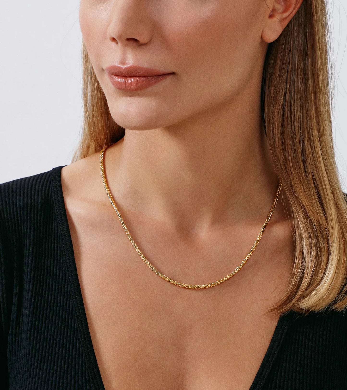 Gold Chain Necklace Collection - 14K Solid Yellow Gold Filled round Wheat/Palm Chain Necklaces for Women with Different Sizes (2.5Mm, or 3.2Mm)