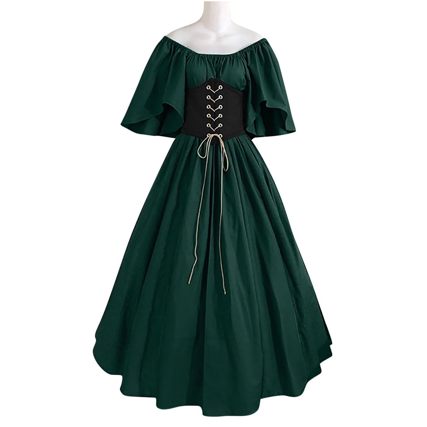 Renaissance Dress Women,Womens Renaissance Costumes Medieval Irish Traditional plus Size Dresses Ruffle over Dress Corset Retro Cosplay Gown