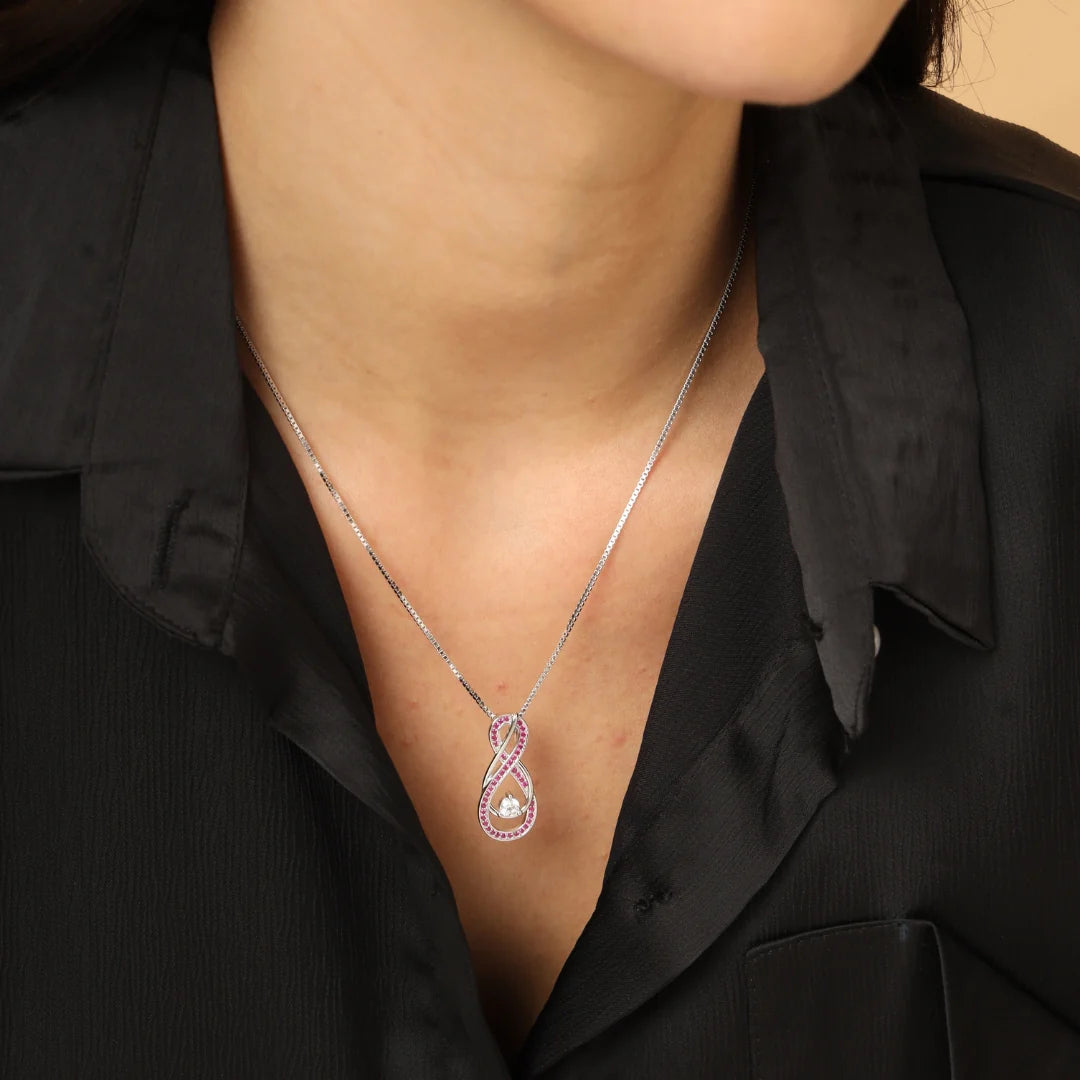 Pink Tourmaline Necklace with Infinity Design in Sterling Silver
