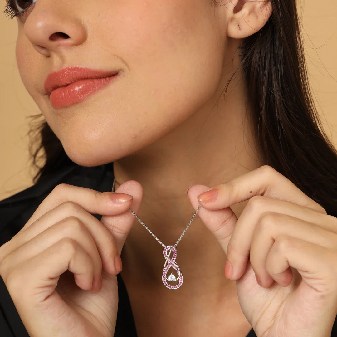 Pink Tourmaline Necklace with Infinity Design in Sterling Silver