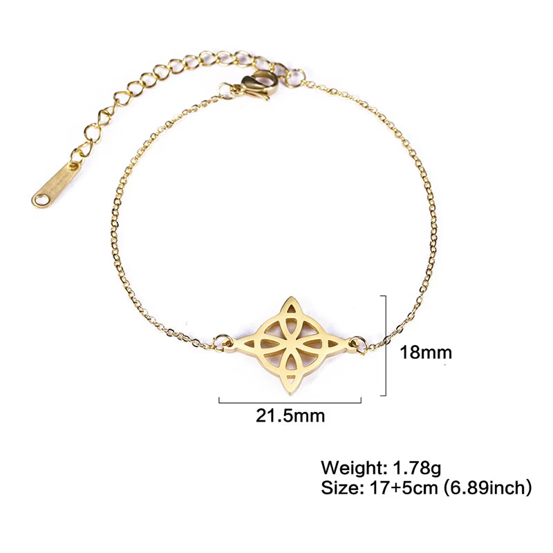 Fashion Stainless Steel Witch Knot Bracelet for Women Hollow Flower Pendant Bracelet Witchcraft Amulet Jewelry Gift