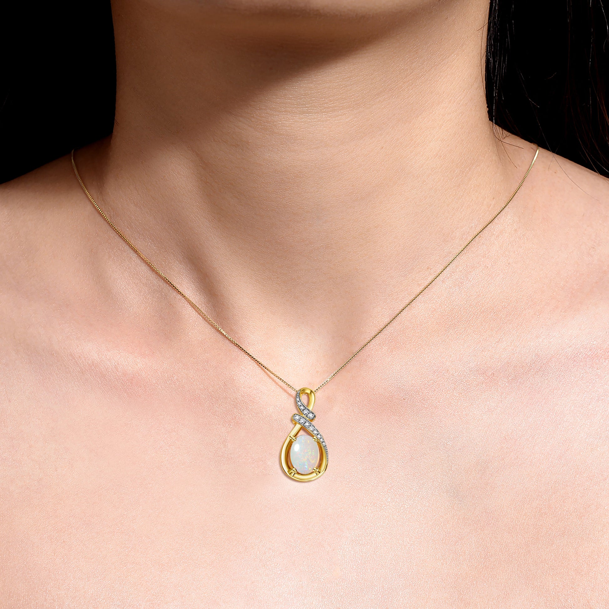 Yellow Gold Plated Silver Designer Necklace Gemstone & Diamonds Pendant 18" Chain  October Birthstone
