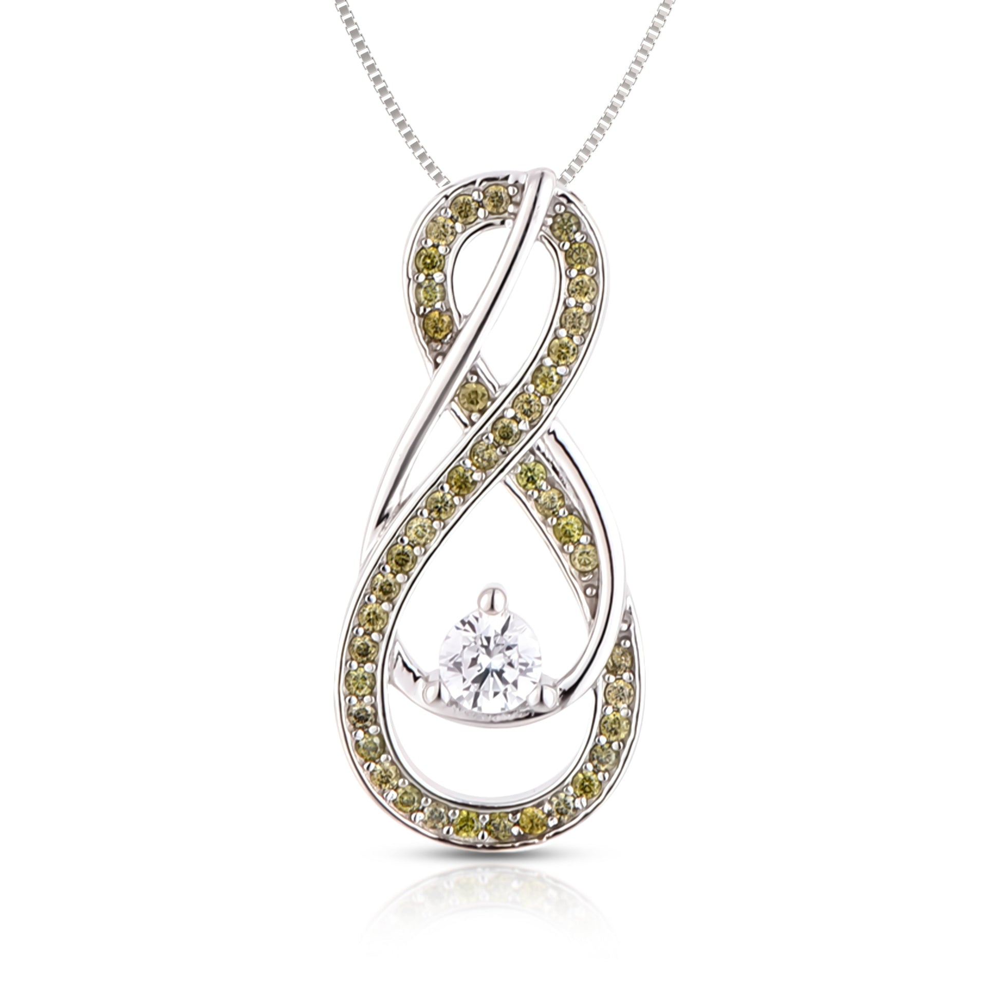 Peridot Green Infinity Birthstone Necklace 