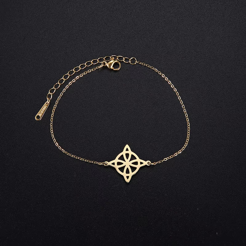 Fashion Stainless Steel Witch Knot Bracelet for Women Hollow Flower Pendant Bracelet Witchcraft Amulet Jewelry Gift