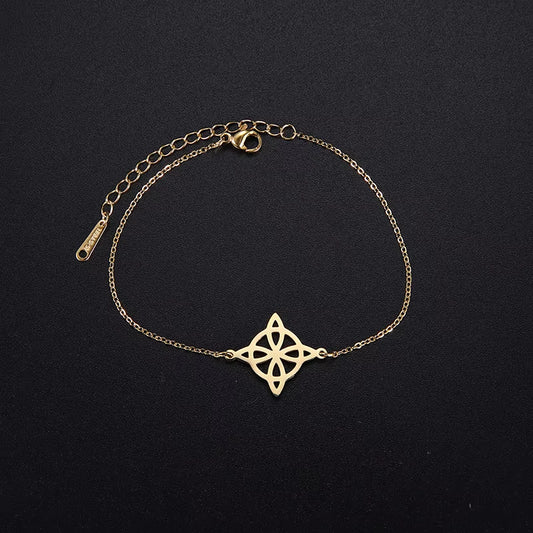 Fashion Stainless Steel Witch Knot Bracelet for Women Hollow Flower Pendant Bracelet Witchcraft Amulet Jewelry Gift