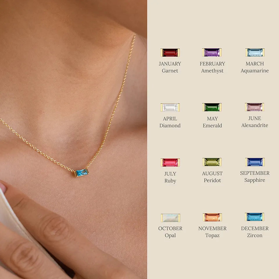 Dainty Baguette Birthstone Charm Necklace