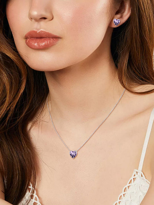 Women 925 Sterling Silver Birthstone Love Heart Necklace, Valentine'S Day Jewelry Gifts for Her