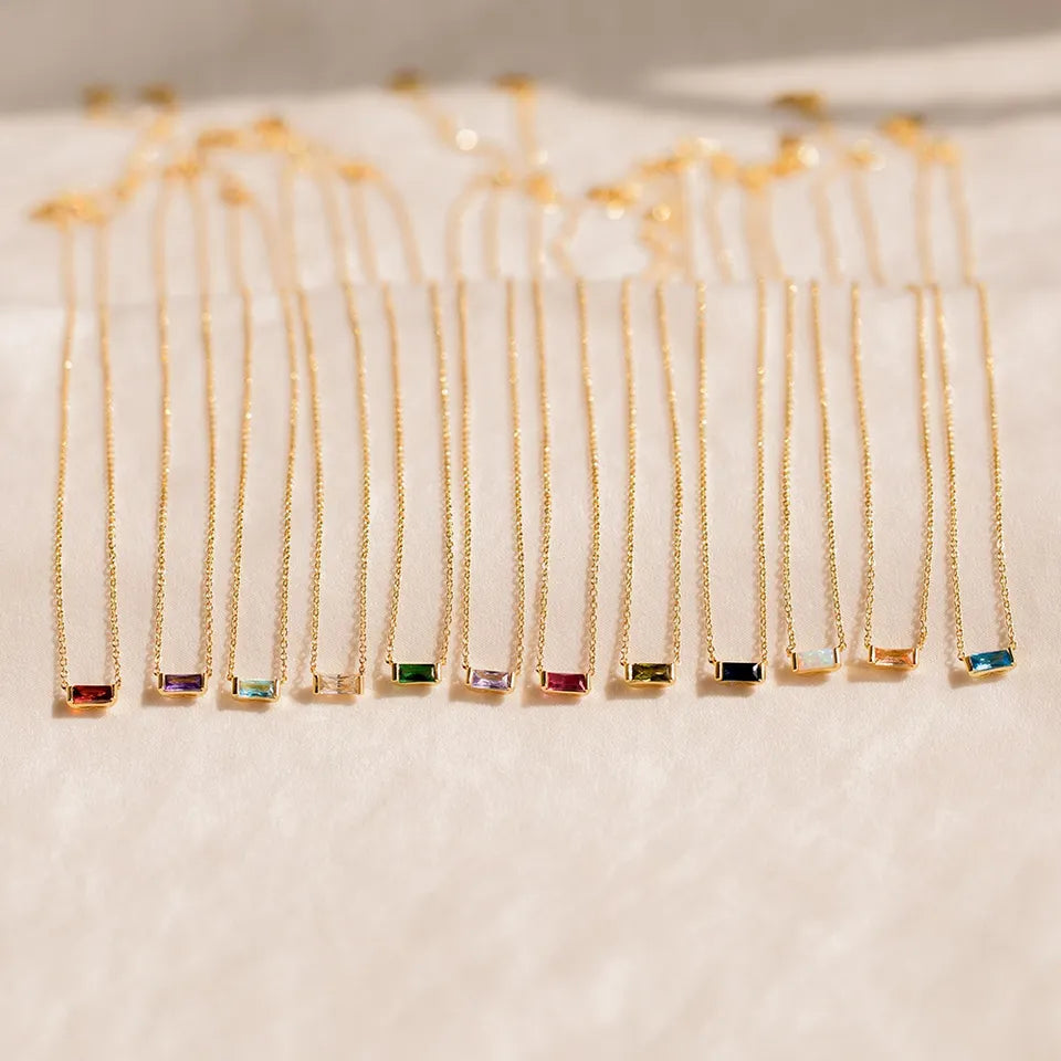 Dainty Baguette Birthstone Charm Necklace