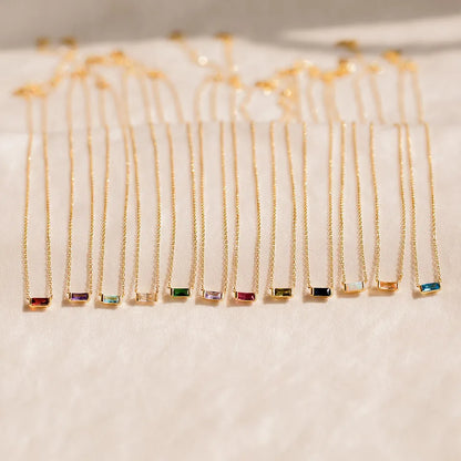 Dainty Baguette Birthstone Charm Necklace