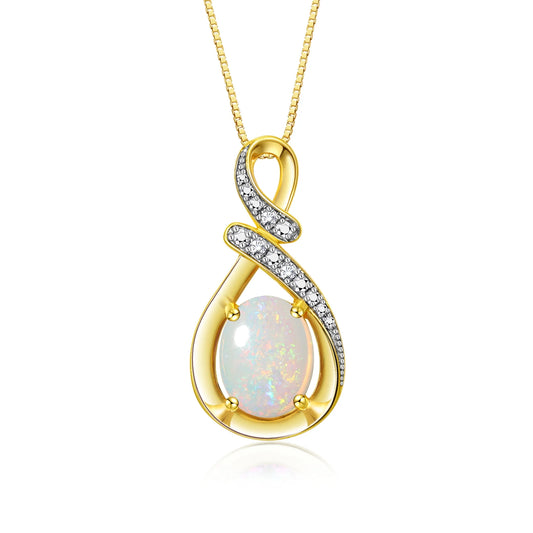 Yellow Gold Plated Silver Designer Necklace Gemstone & Diamonds Pendant 18" Chain  October Birthstone