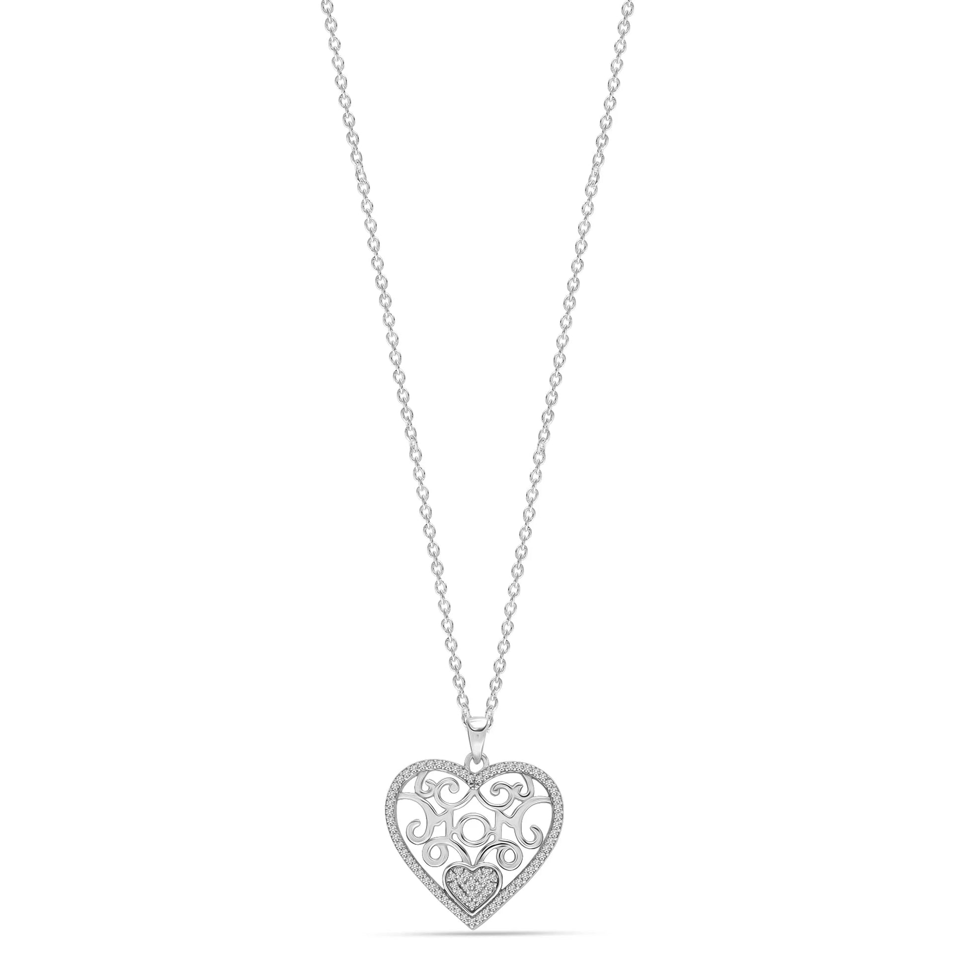 Sterling Silver Light-Weight CZ Filigree Heart Pendant Necklace Jewelry Gifts for Women and Teen 18" Inch