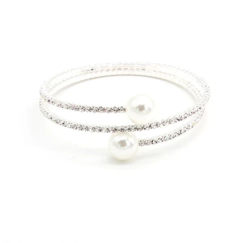 SPIRAL RHINESTONE BRACELET with PEARLS