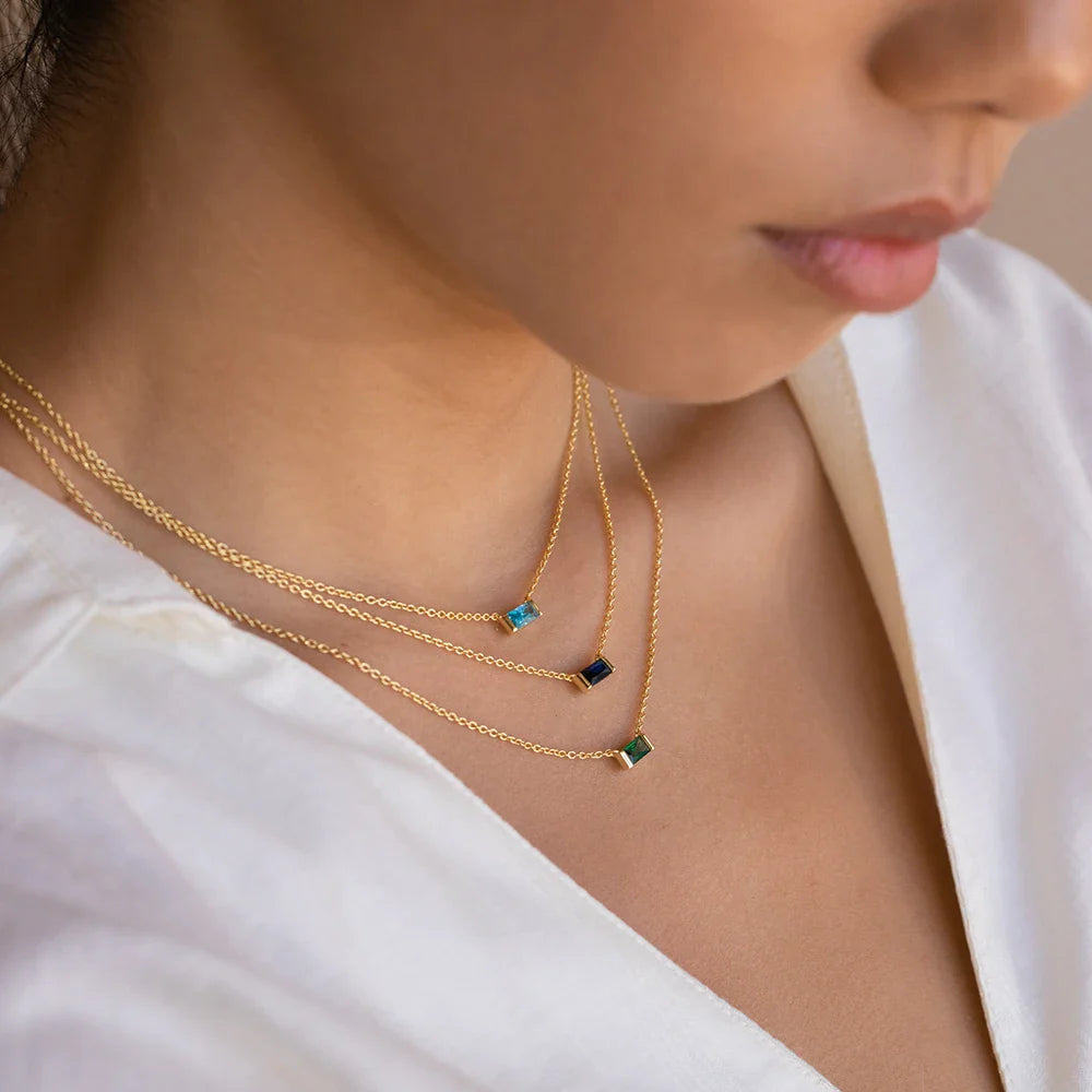 Dainty Baguette Birthstone Charm Necklace