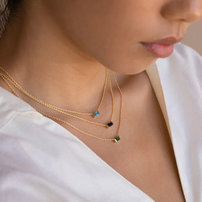 Dainty Baguette Birthstone Charm Necklace
