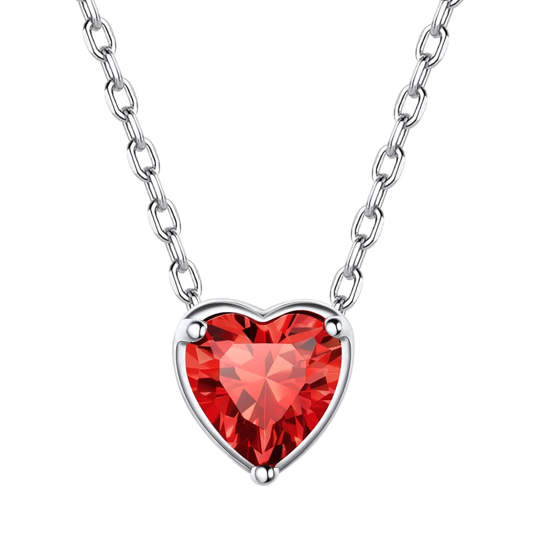 Women 925 Sterling Silver Birthstone Love Heart Necklace, Birthday Valentine'S Day Gift for Her