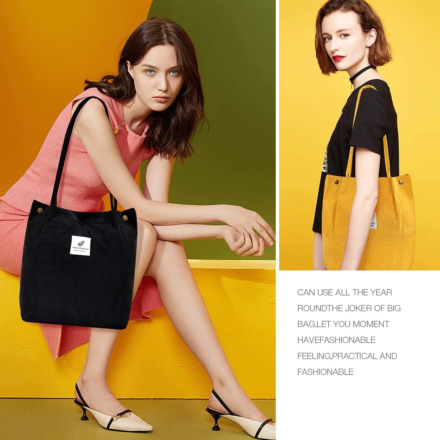 2Pcs Corduroy Tote Bag for Women, Cute Tote Bags,