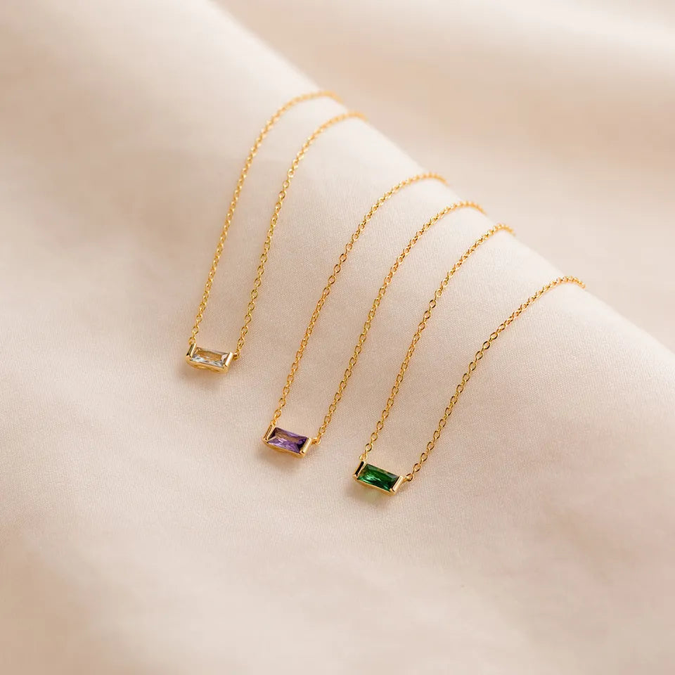 Dainty Baguette Birthstone Charm Necklace