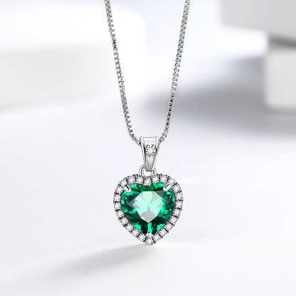 May Birthstone Necklace Women Green Heart Emerald CZ 925 Sterling Silver Pendant Jewelry Mother'S Day Gift
