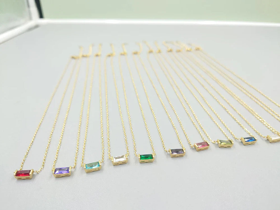Dainty Baguette Birthstone Charm Necklace