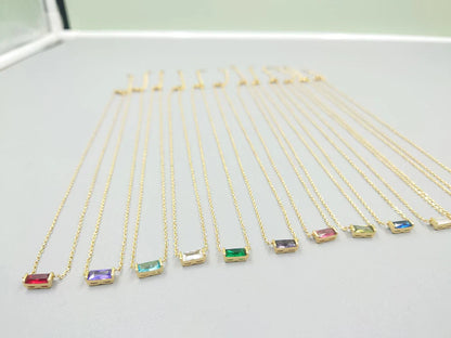 Dainty Baguette Birthstone Charm Necklace