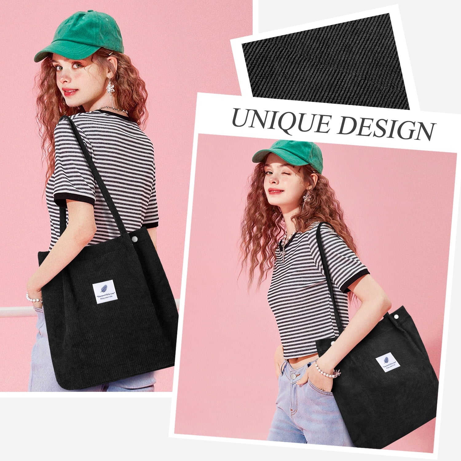 2Pcs Corduroy Tote Bag for Women, Cute Tote Bags,