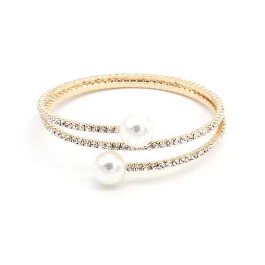 SPIRAL RHINESTONE BRACELET with PEARLS
