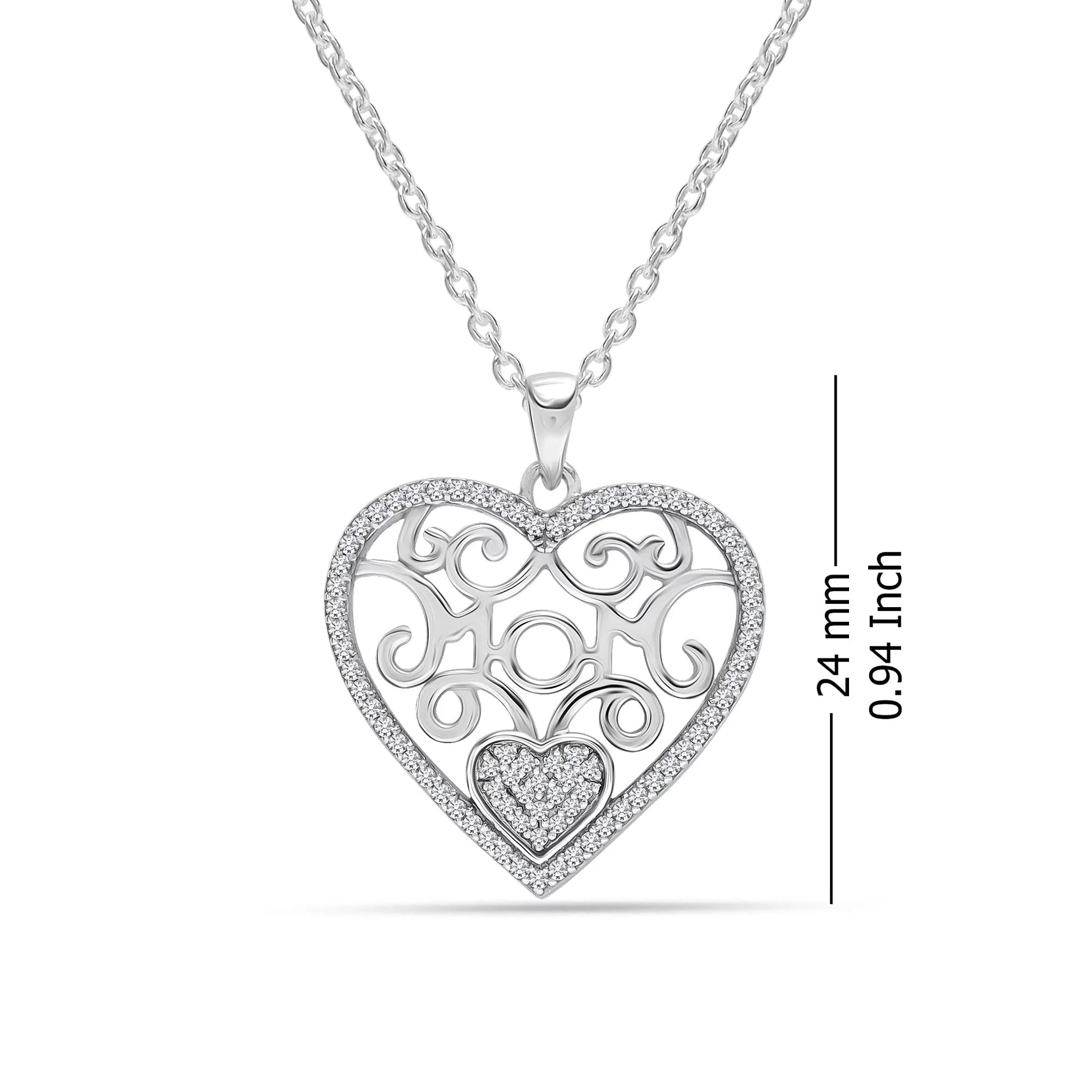 Sterling Silver Light-Weight CZ Filigree Heart Pendant Necklace Jewelry Gifts for Women and Teen 18" Inch