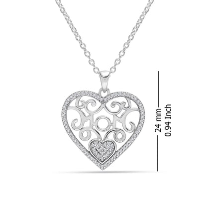 Sterling Silver Light-Weight CZ Filigree Heart Pendant Necklace Jewelry Gifts for Women and Teen 18" Inch