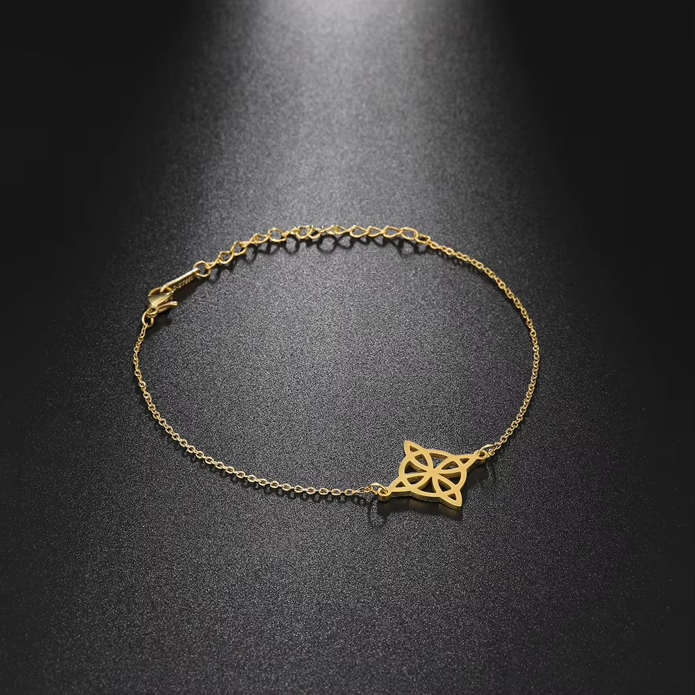 Fashion Stainless Steel Witch Knot Bracelet for Women Hollow Flower Pendant Bracelet Witchcraft Amulet Jewelry Gift