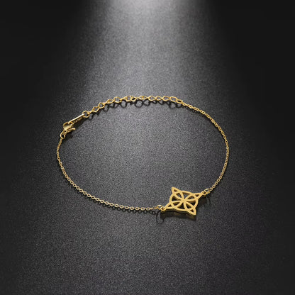 Fashion Stainless Steel Witch Knot Bracelet for Women Hollow Flower Pendant Bracelet Witchcraft Amulet Jewelry Gift