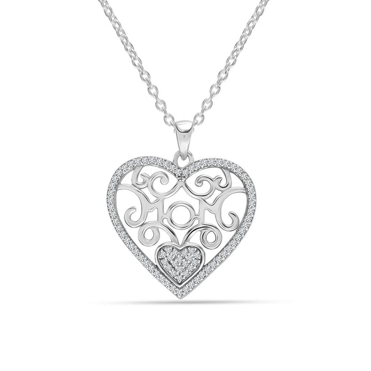 Sterling Silver Light-Weight CZ Filigree Heart Pendant Necklace Jewelry Gifts for Women and Teen 18" Inch