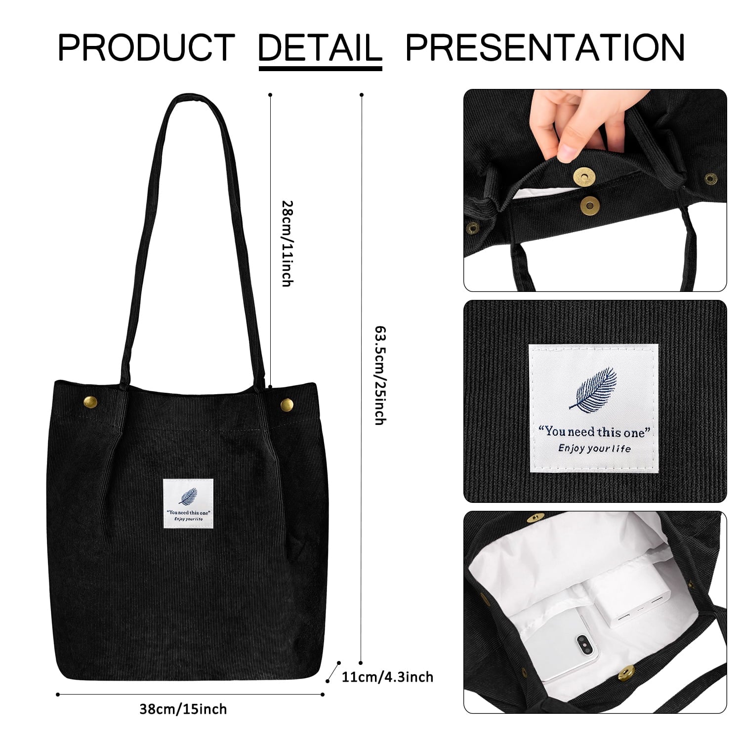 2Pcs Corduroy Tote Bag for Women, Cute Tote Bags,