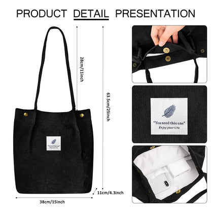 2Pcs Corduroy Tote Bag for Women, Cute Tote Bags,