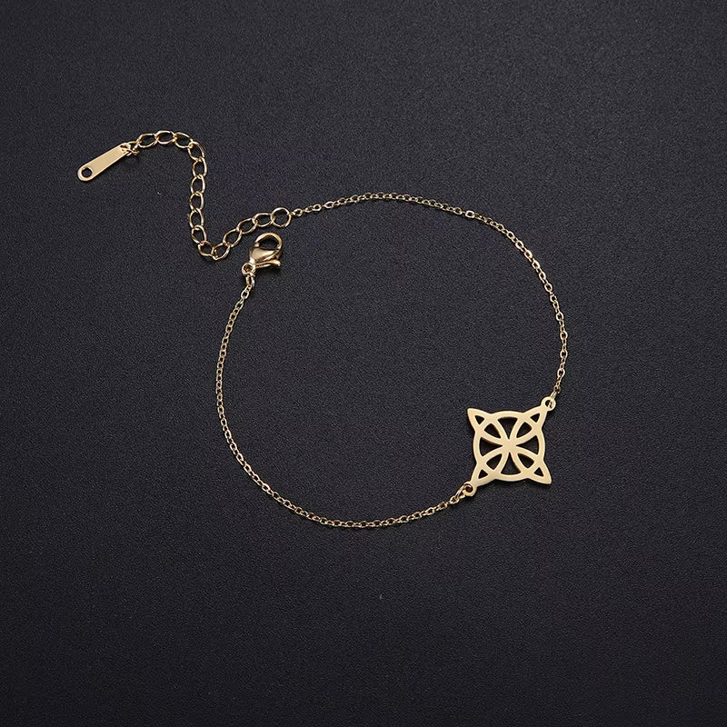 Fashion Stainless Steel Witch Knot Bracelet for Women Hollow Flower Pendant Bracelet Witchcraft Amulet Jewelry Gift