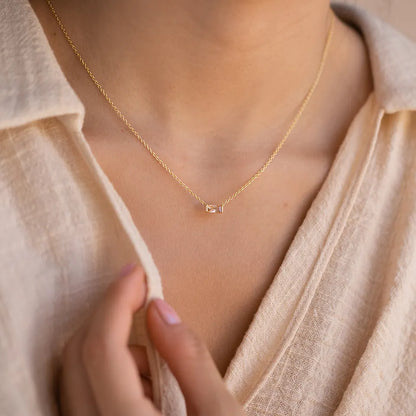 Dainty Baguette Birthstone Charm Necklace