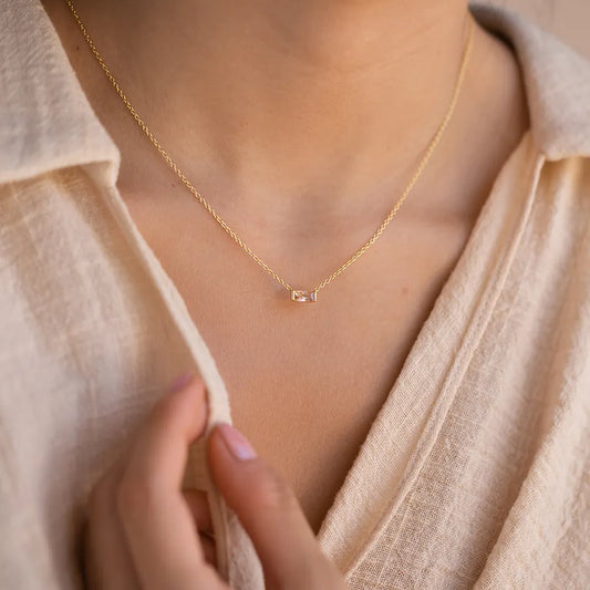 Dainty Baguette Birthstone Charm Necklace