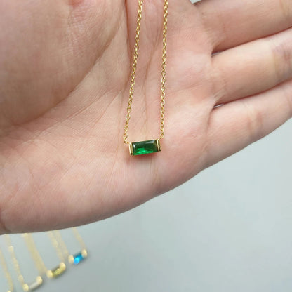 Dainty Baguette Birthstone Charm Necklace