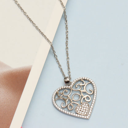 Sterling Silver Light-Weight CZ Filigree Heart Pendant Necklace Jewelry Gifts for Women and Teen 18" Inch