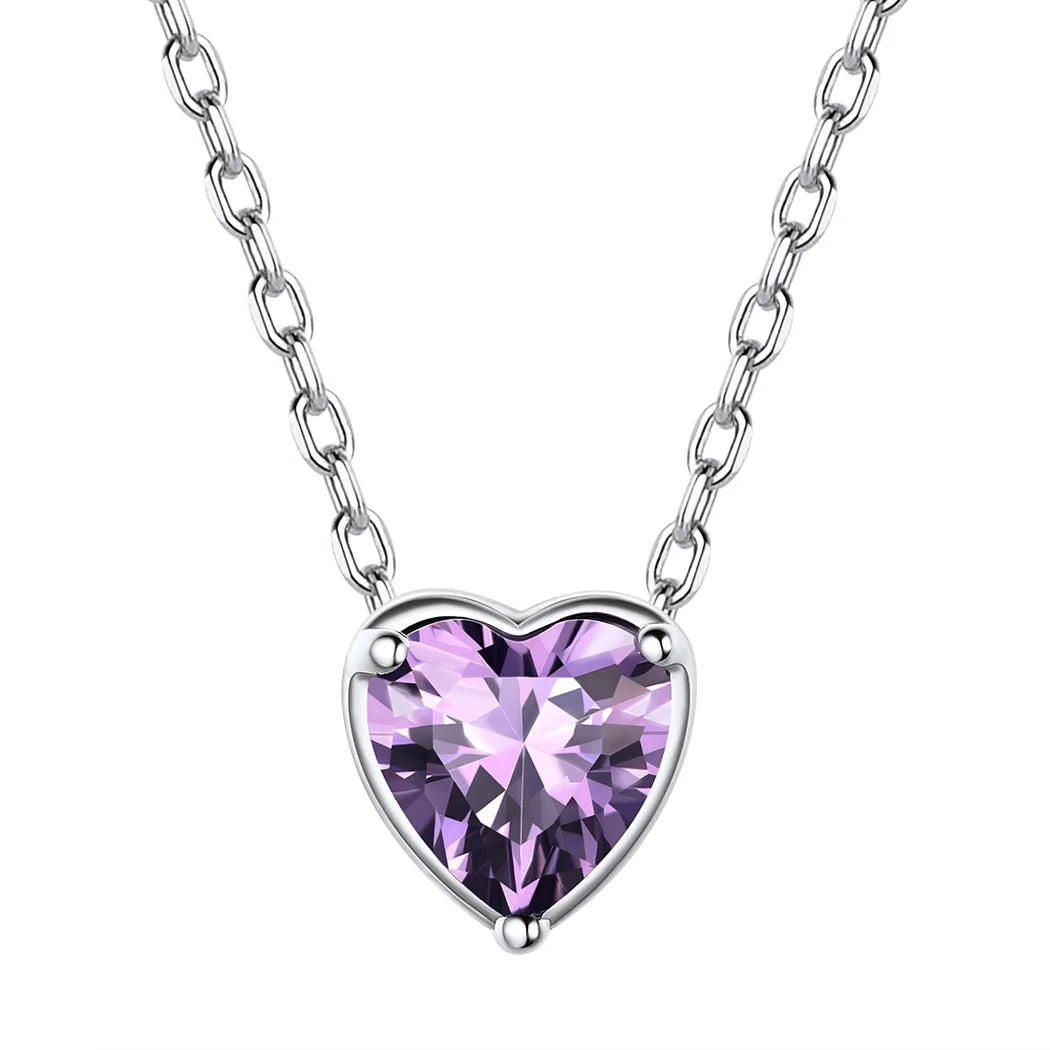 Women 925 Sterling Silver Birthstone Love Heart Necklace, Valentine'S Day Jewelry Gifts for Her